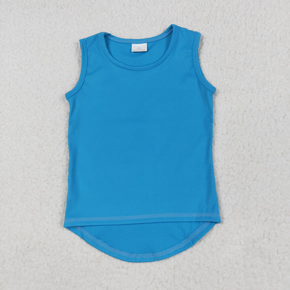Solid Blue Athletic Girls Sleeveless Top