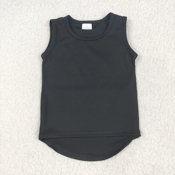 Solid Black Athletic Girls Sleeveless Top