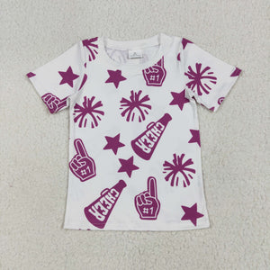 Cheer Stars Firework Purple White Girls Short Sleeve Top