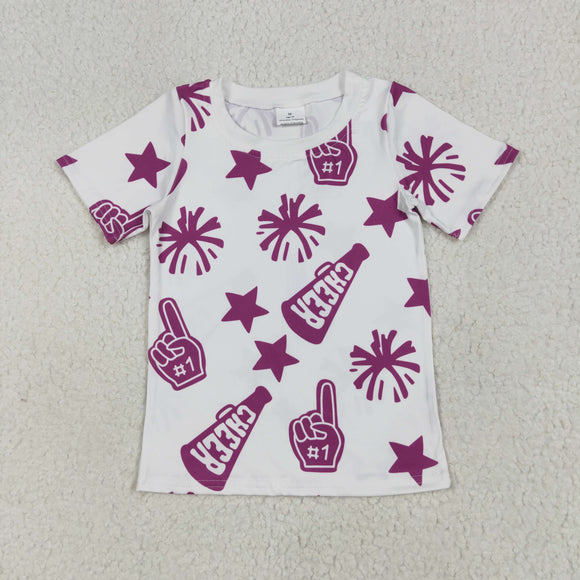 Cheer Stars Firework Purple White Girls Short Sleeve Top