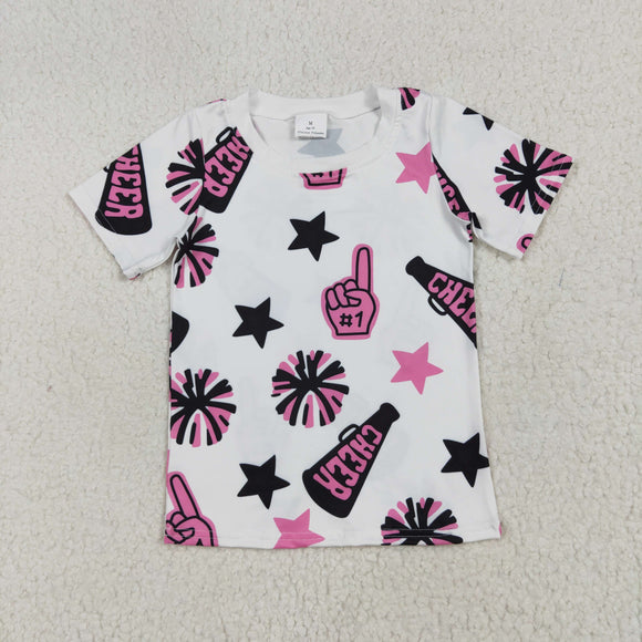 Cheer Stars Firework Pink Black White Girls Short Sleeve Top