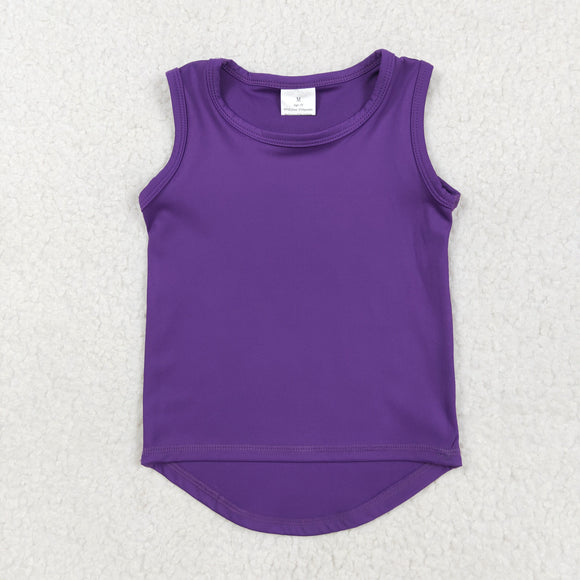 Solid Dark Purple Athletic Girls Sleeveless Top