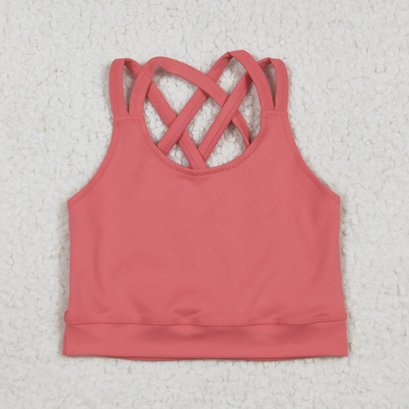 Solid Pink Athletic Vest Girls Sleeveless Top
