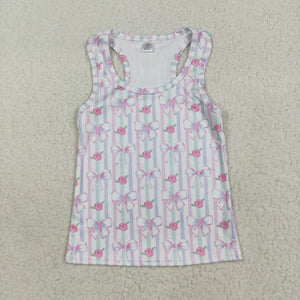 Floral Bow Pattern Stripe Athletic Girls Sleeveless Top