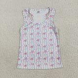 Floral Bow Pattern Stripe Athletic Girls Sleeveless Top