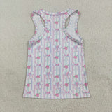 Floral Bow Pattern Stripe Athletic Girls Sleeveless Top