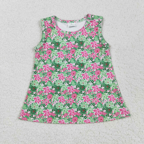 Floral Green Athletic Girls Sleeveless Top