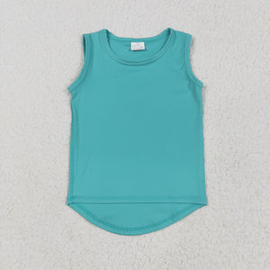 Solid Bluish Athletic Girls Sleeveless Top