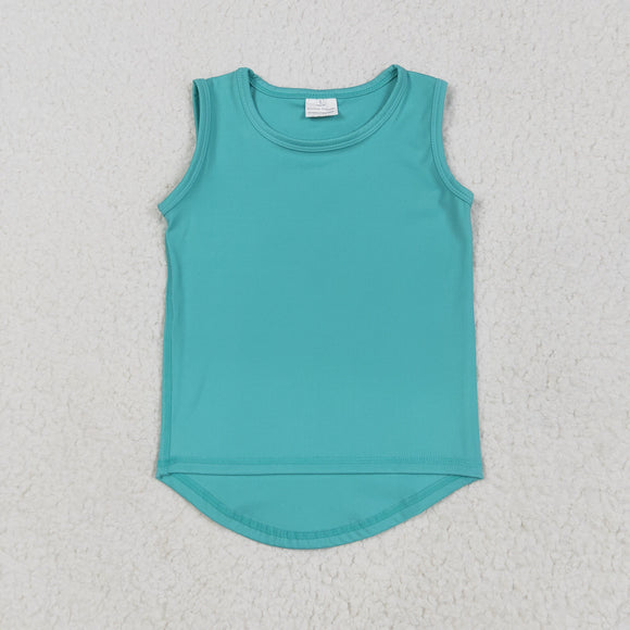 Solid Bluish Athletic Girls Sleeveless Top