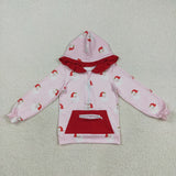 Santa Pocket Red Ruffles Pink Hoodie Girls Christmas Top