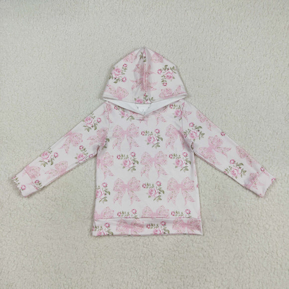 Floral Bow Pattern Pink Girls Hoodie Top