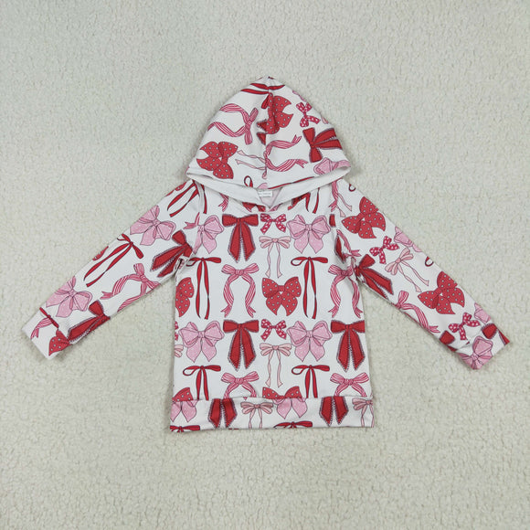Pink Red Bow Pattern White Hoodie Girls Christmas Top