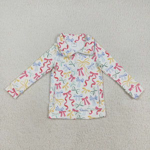 Bow Pattern White Athletic Yoga Girls Long Sleeve Top