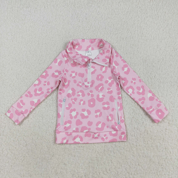 Pink Leopard Print Athletic Yoga Girls Long Sleeve Top