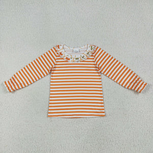 Orange Green Bow Pattern Stripe Girls Halloween Top