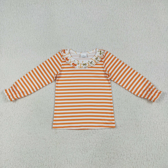 Orange Green Bow Pattern Stripe Girls Halloween Top