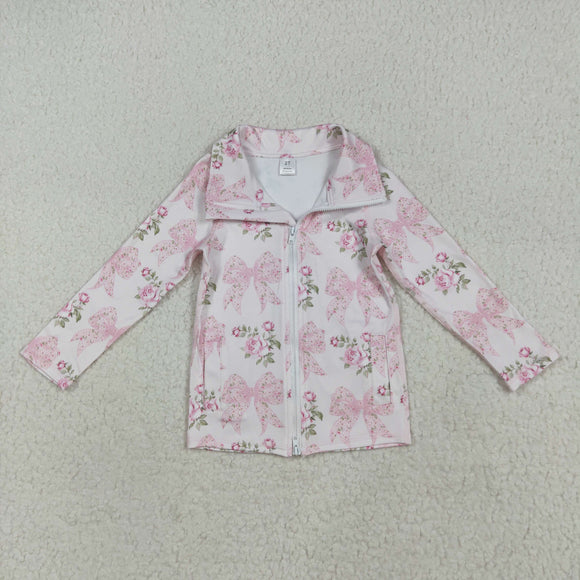 Floral Bow Pattern Pink Athletic Yoga Girls Long Sleeve Top