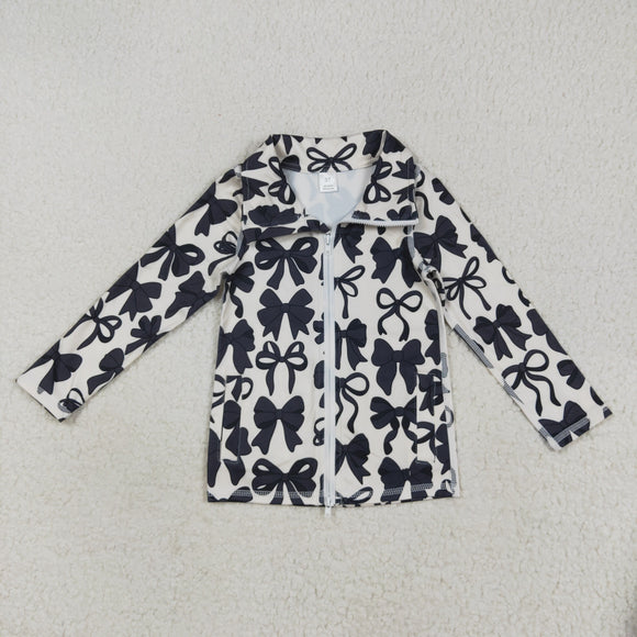 Black Bow Pattern Athletic Yoga Girls Long Sleeve Top