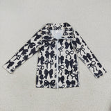 Black Bow Pattern Athletic Yoga Girls Long Sleeve Top