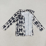 Black Bow Pattern Athletic Yoga Girls Long Sleeve Top