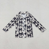 Black Bow Pattern Athletic Yoga Girls Long Sleeve Top