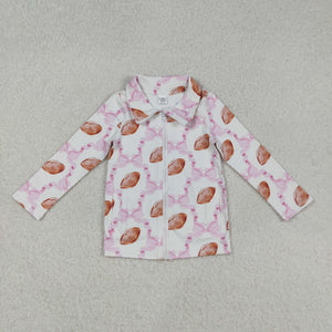 Football Pink Bow Pattern Athletic Yoga Girls Long Sleeve Top
