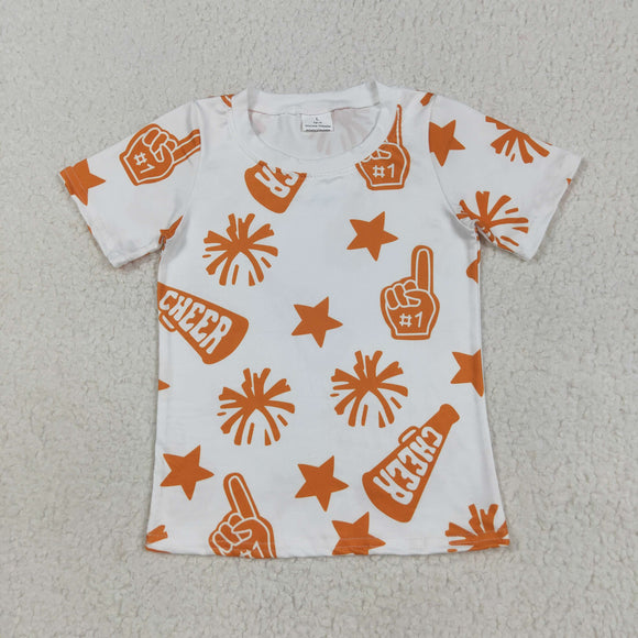 Cheer Stars Firework Orange White Girls Short Sleeve Top