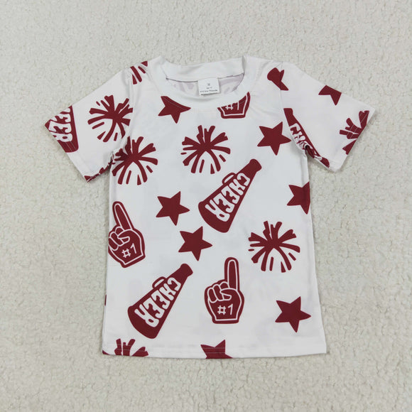 Cheer Stars Firework Dark Red White Girls Short Sleeve Top