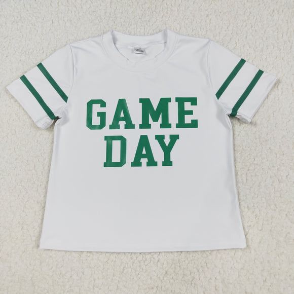 Game Day Green White Girls Short Sleeve Top