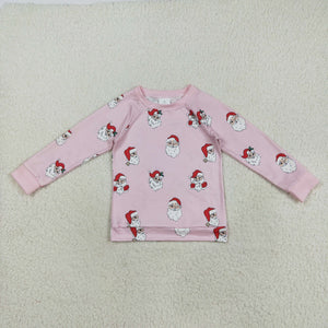 Santa Pink Girls Christmas Top