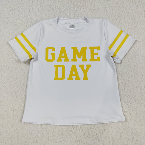 Game Day Yellow White Girls Short Sleeve Top