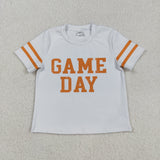Game Day Orange White Girls Short Sleeve Top