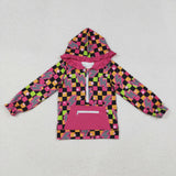 Lightning Colorful Plaid Hot Pink Pocket Girls Hoodie Top