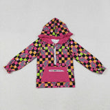 Lightning Colorful Plaid Hot Pink Pocket Girls Hoodie Top