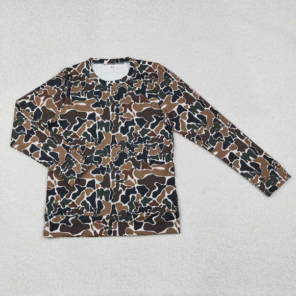 Brown Green Camo Beige Athletic Adult Long Sleeve Top