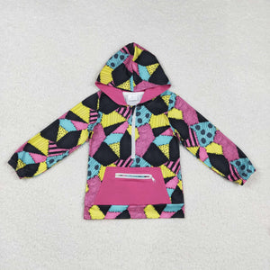 Patchwork Hot Pink Pocket Hoodie Girls Halloween Top