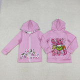 Cartoon Pink Zipper Hoodie Girls Christmas Top