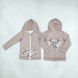 Deer Brown Camo Pocket Zipper Girls Hoodie Top