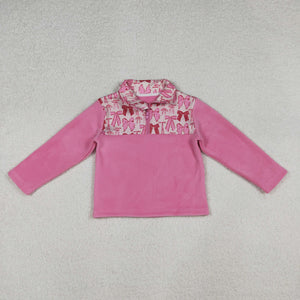 Bow Pattern Hot Pink Pullover Plush Coat Girls Christmas Top