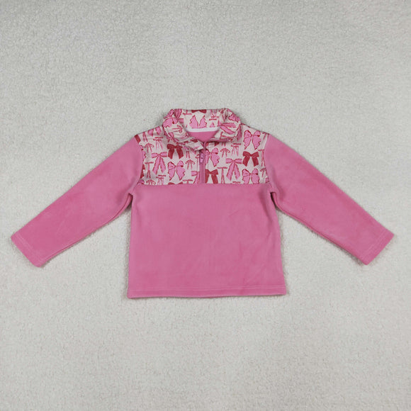 Bow Pattern Hot Pink Pullover Plush Coat Girls Christmas Top