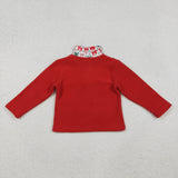 Bow Pattern Red Pullover Plush Coat Girls Christmas Top