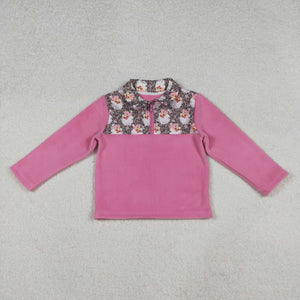 Santa Leopard Print Hot Pink Pullover Plush Coat Girls Christmas Top
