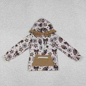Floral Stars Football Brown Girls Hoodie Top