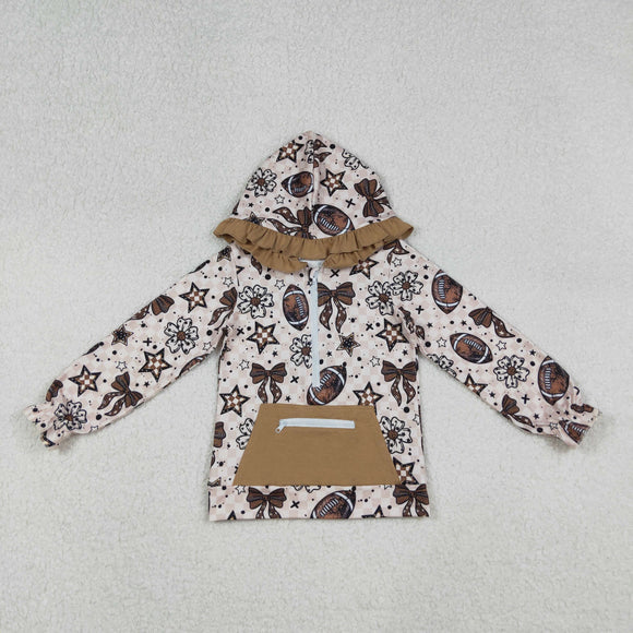 Floral Stars Football Brown Girls Hoodie Top