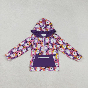 Ghost Leopard Print Purple Pocket Hoodie Girls Halloween Top