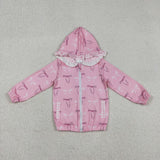 Bow Pattern Pink Plaid Ruffles Girls Hoodie Top