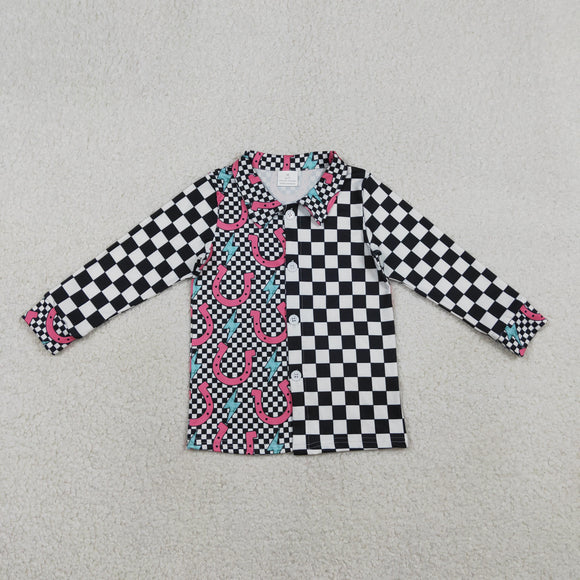 Lightning Black Plaid Girls Long Sleeve Top