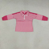 Hot Pink White Stripe Athletic Yoga Girls Long Sleeve Top