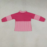 Hot Pink White Stripe Athletic Yoga Girls Long Sleeve Top
