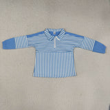 Blue White Stripe Athletic Yoga Girls Long Sleeve Top